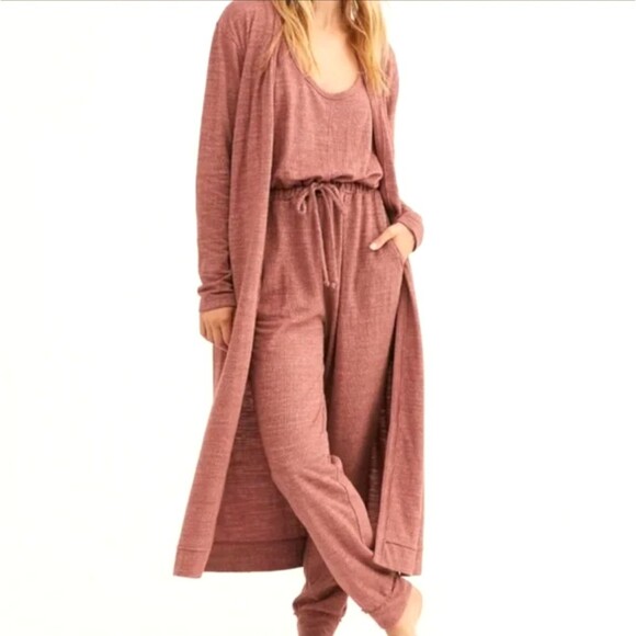 Free People Beach Bi-Coastal Pink Duster Cardigan Sz M Open Front Long Pockets - Picture 3 of 14